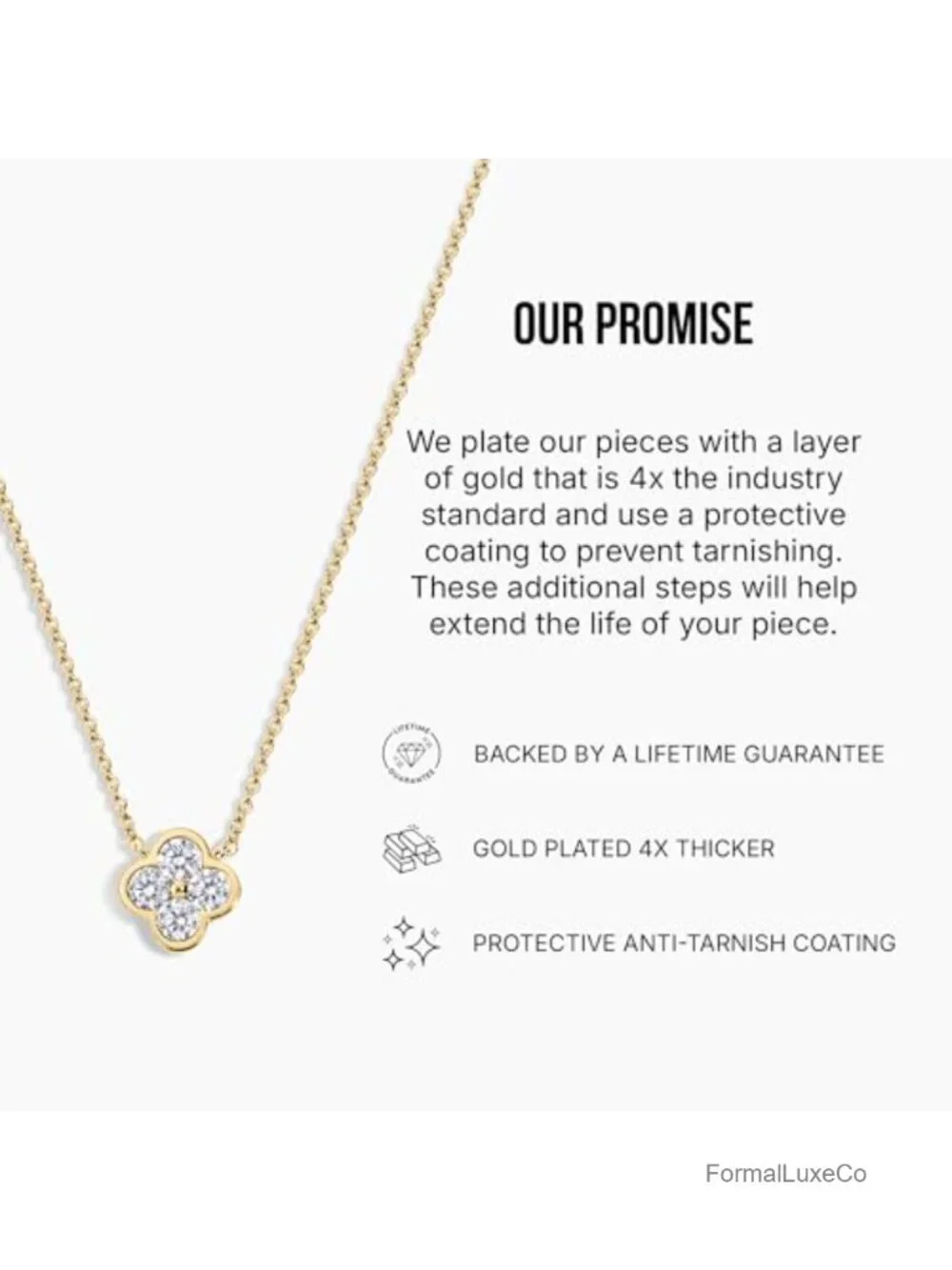 14k Gold Plated 4-Leaf Clover Pendant Necklace, Cubic Zirconia, Layering Jewelry